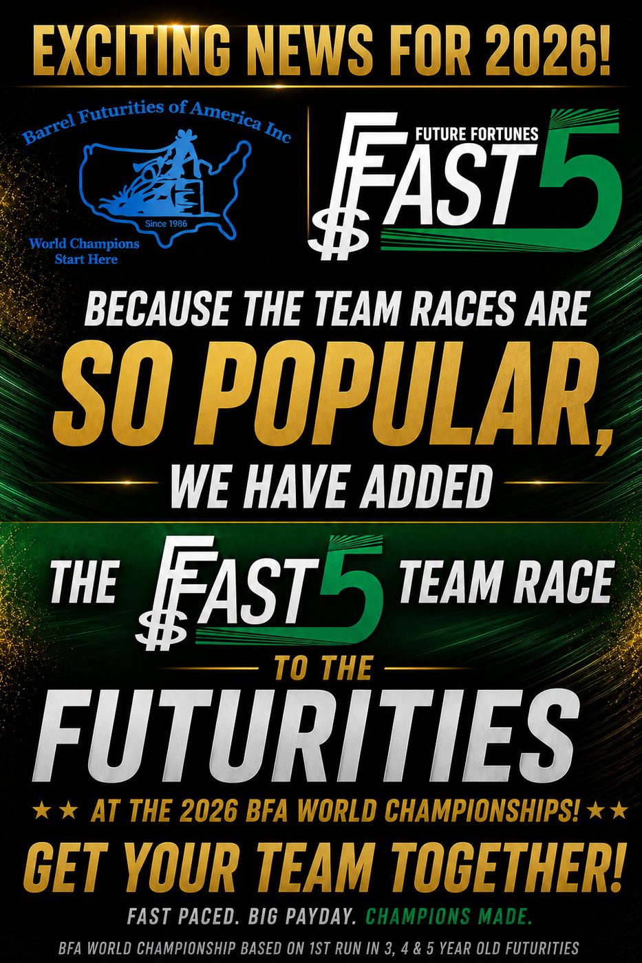 Future Fortunes Fast 5 team race futurity flyer